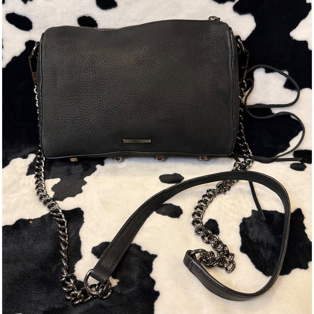 Rebecca Minkoff Mini Avery Black Leather Crossbody Bag Gunmetal Hardware